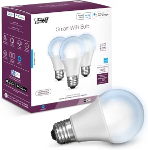 Feit Electric Smart Light Bulbs, 2.4Ghz WiFi Light Bulbs, No Hub Needed, Works with Alexa and Google, Dimmable 60 Watt = LED 9W, OM60/950CA/AG/3, 5000K Day Light, 3 Pack