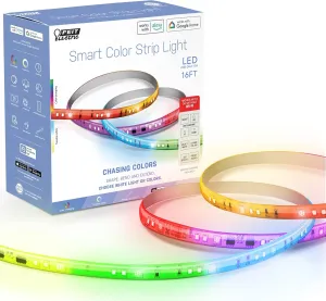 Feit Electric Smart Light Strip 16FT, Ultrathin RGBW Color Chasing LED Light Strip, 2.4GHz Wi-Fi Enabled, Works with Alexa and Google Home Assistant, Remote Control, (0.4in x 192in) TAPE192/CHASE/AG