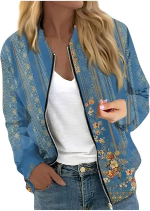 FlekmanArt Women Color Block Bomber Jacket Long Sleeve Lightweight Coat Full Zip Casual Moto Biker Jackets Daily Outerwear