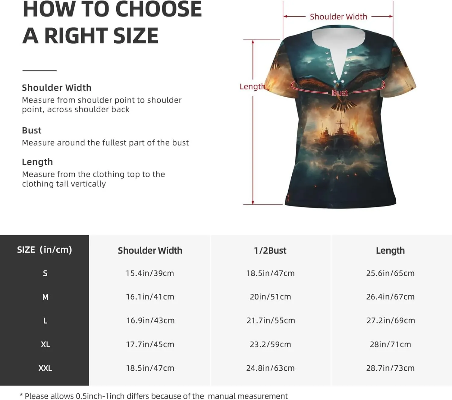 Flying Bird Ship Undersea Pattern Sexy V-Neck Printed Short T-Shirt, Travel Portable Fitness Clothes, Home and Outdoor wear