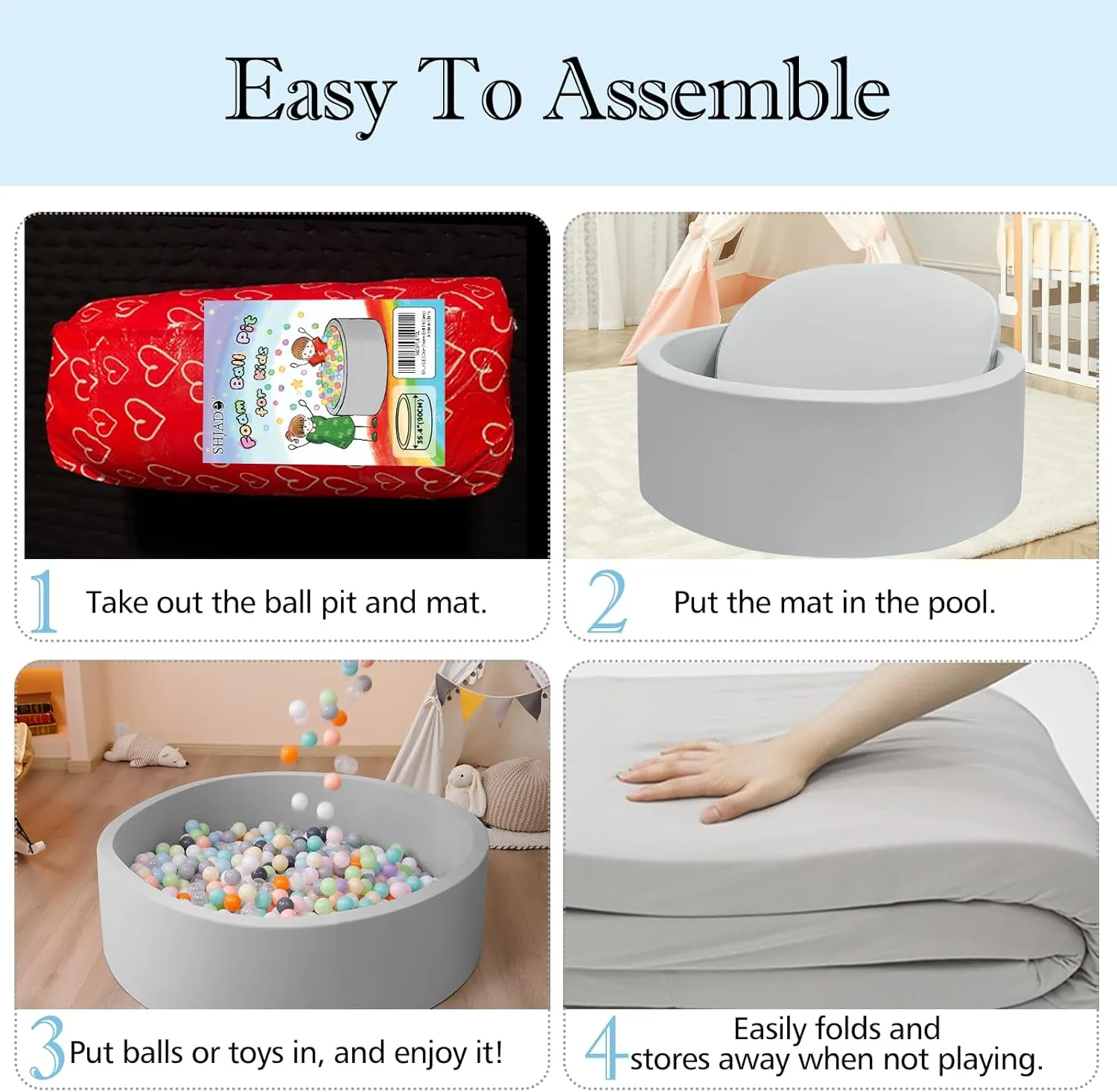 Foam Ball Pit, 47.2"x 13.8" Large Ball Pits for Toddlers, Soft Round Kiddie Baby Playpen Ball Pool for Kids, Ideal Gift for Babies Indoor and Outdoor Game, Grey, (Balls not Included)