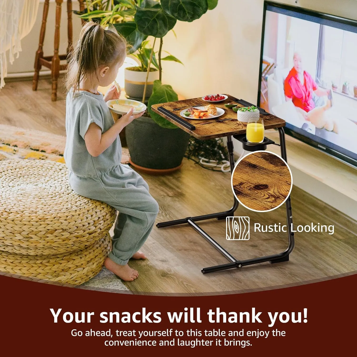 Folding TV Tray Adjustable Dinner - Trays for Eating On Couch Wooden Tables Mate Stand Foldable Desk with Cup Holder Portable