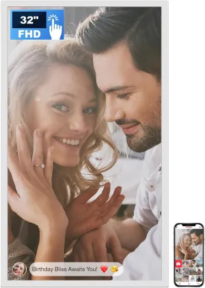 Frameo 32 Inch Extra Large Digital Picture Frame Touchscreen, 64GB FHD IPS WiFi Digital Photo Frame, Wall-Mountable Auto-Rotate, Share Photo/Video via Apps/Email, USB/Mirco SD, White