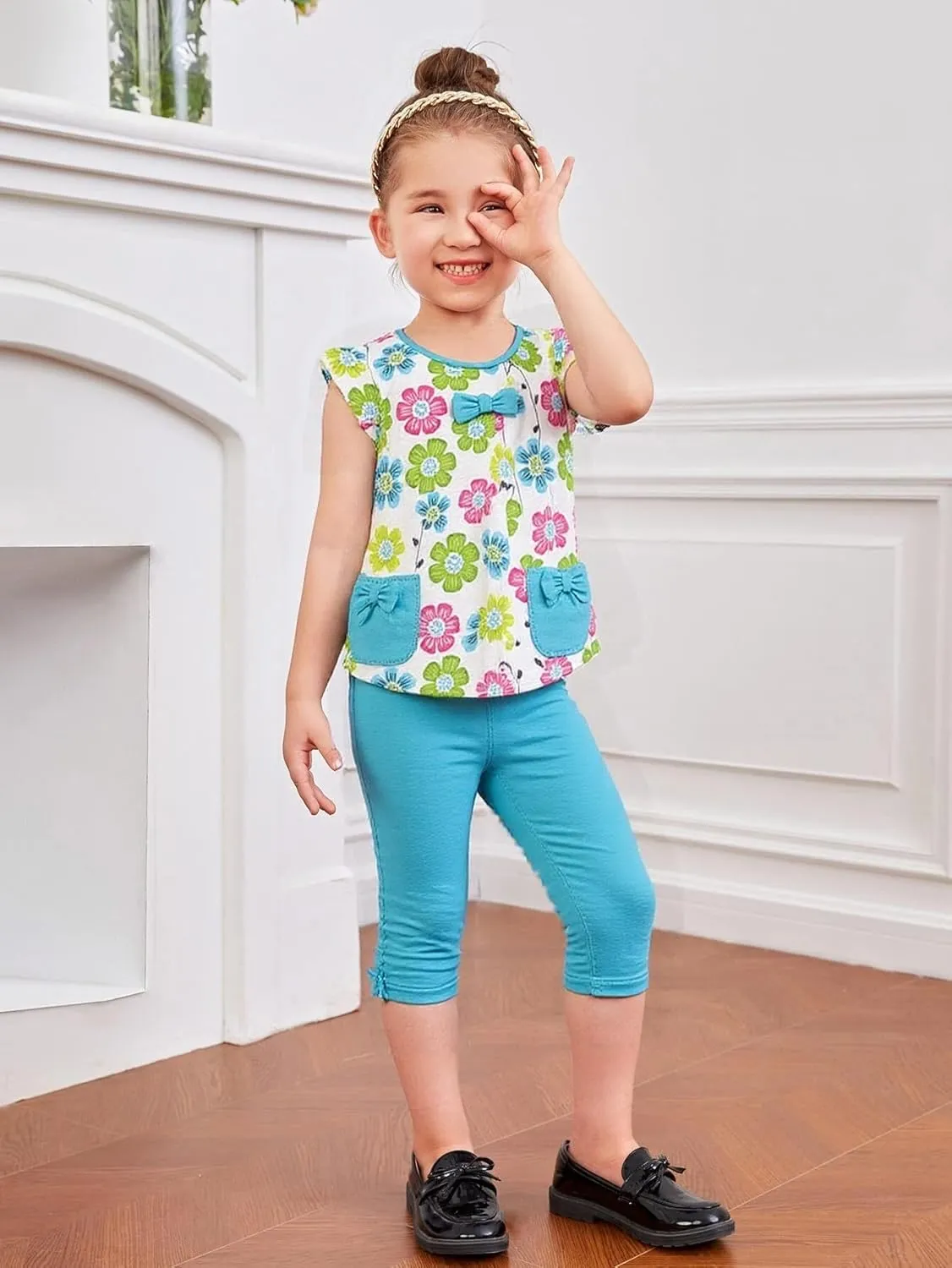 Frogwill Little Girls 2 Pieces Playwear Set with Bow and Applique
