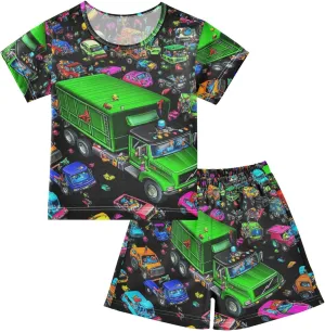 Garbage Truck Cars Colorful Summer Pajamas Short Set 2 Piece Sleepwear