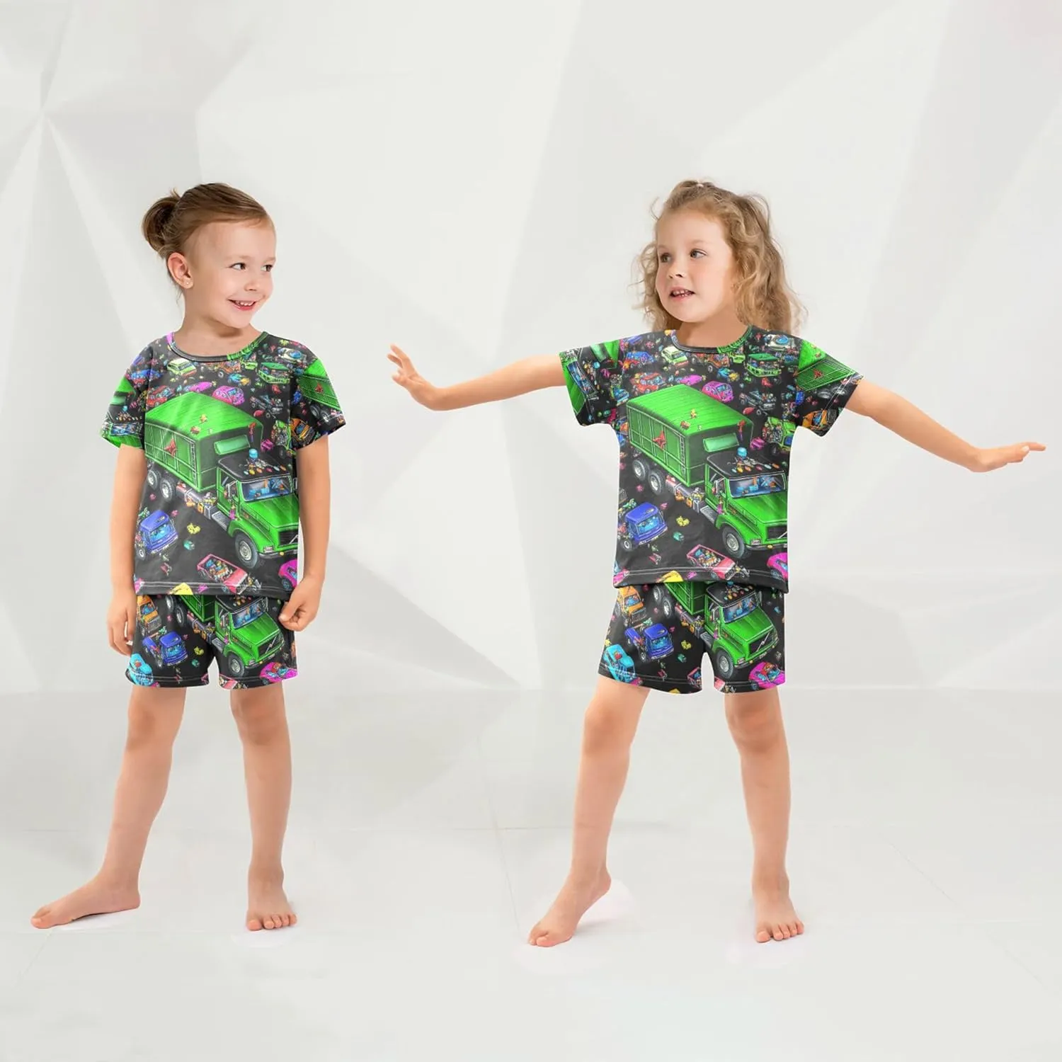 Garbage Truck Cars Colorful Summer Pajamas Short Set 2 Piece Sleepwear
