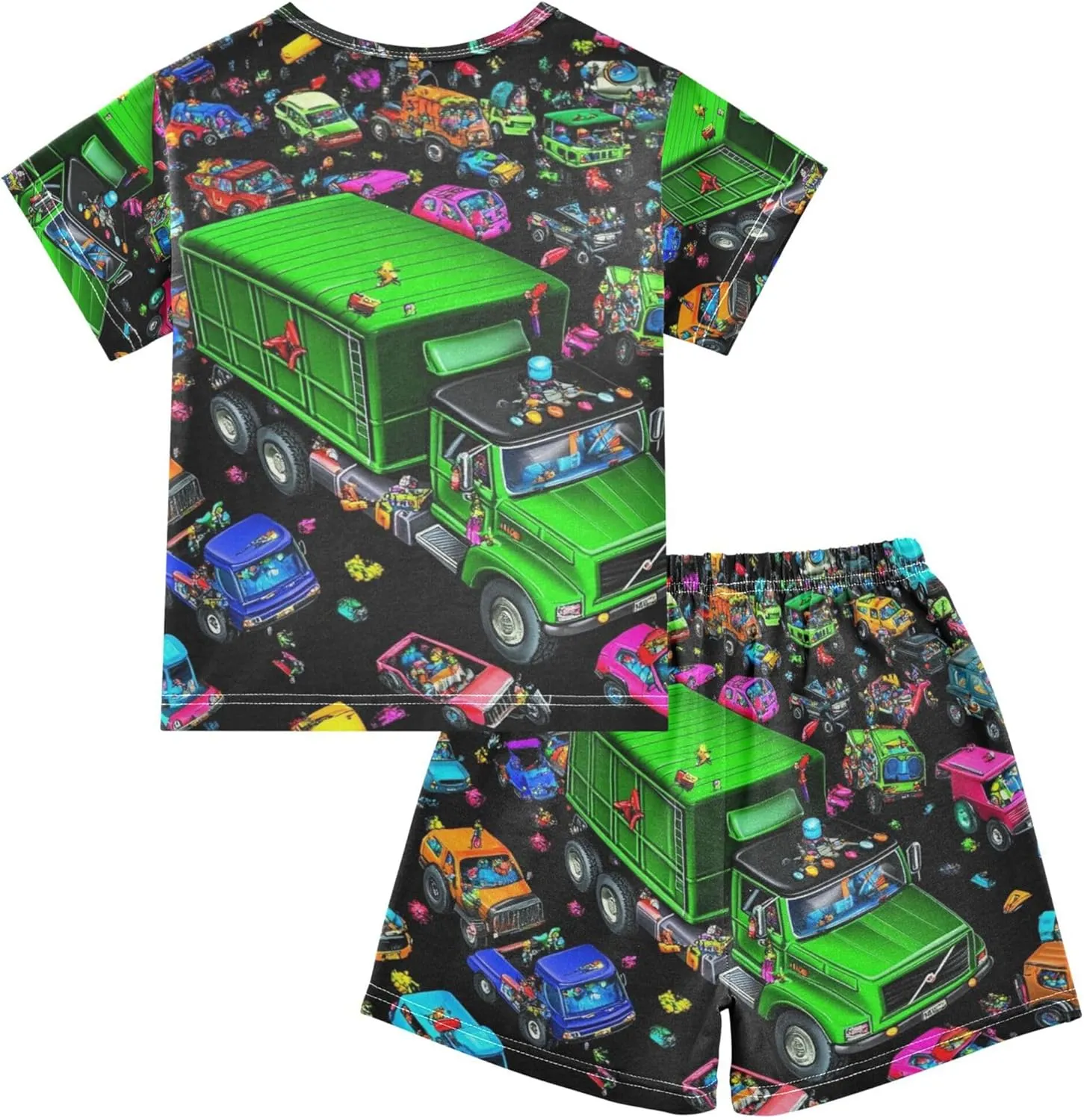 Garbage Truck Cars Colorful Summer Pajamas Short Set 2 Piece Sleepwear