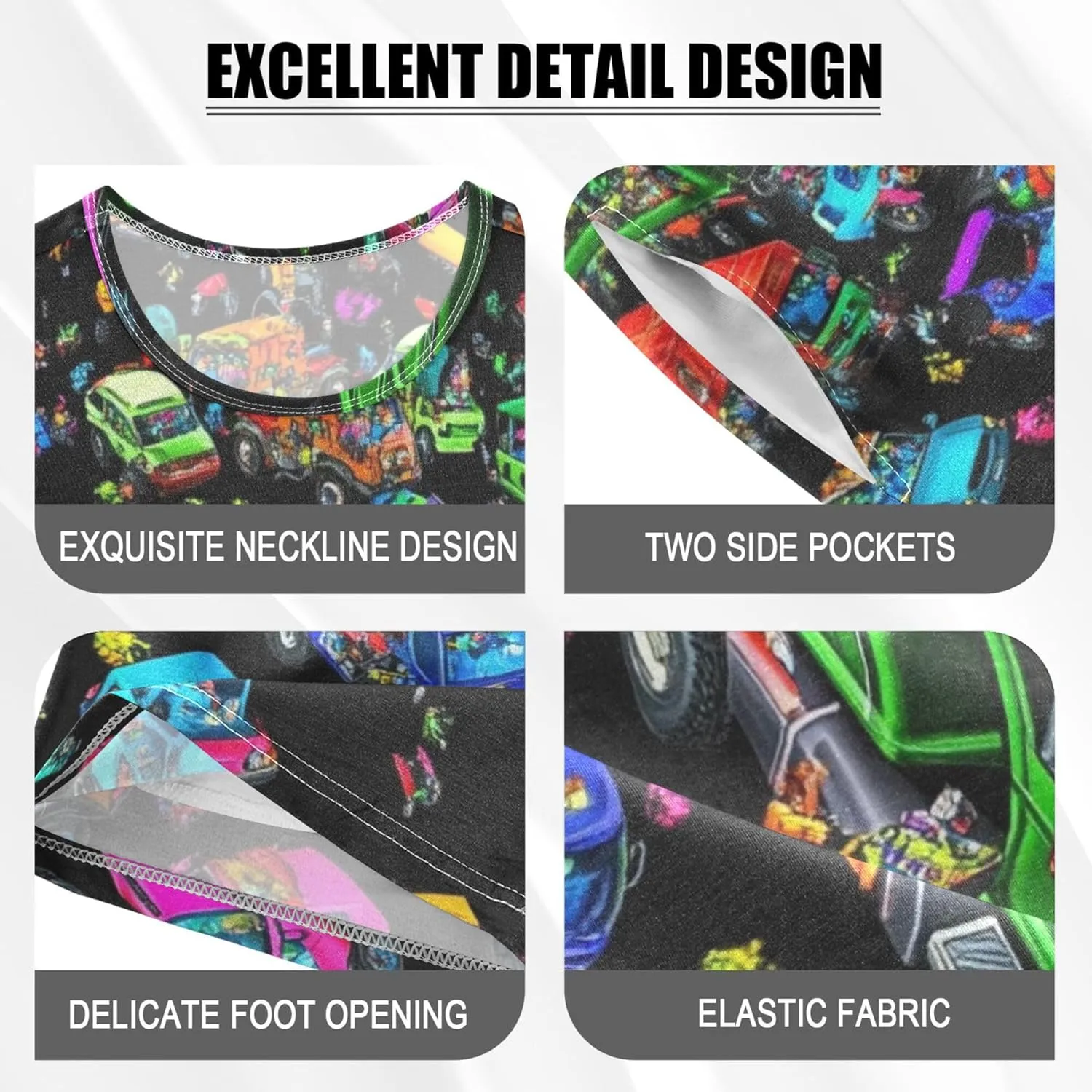 Garbage Truck Cars Colorful Summer Pajamas Short Set 2 Piece Sleepwear