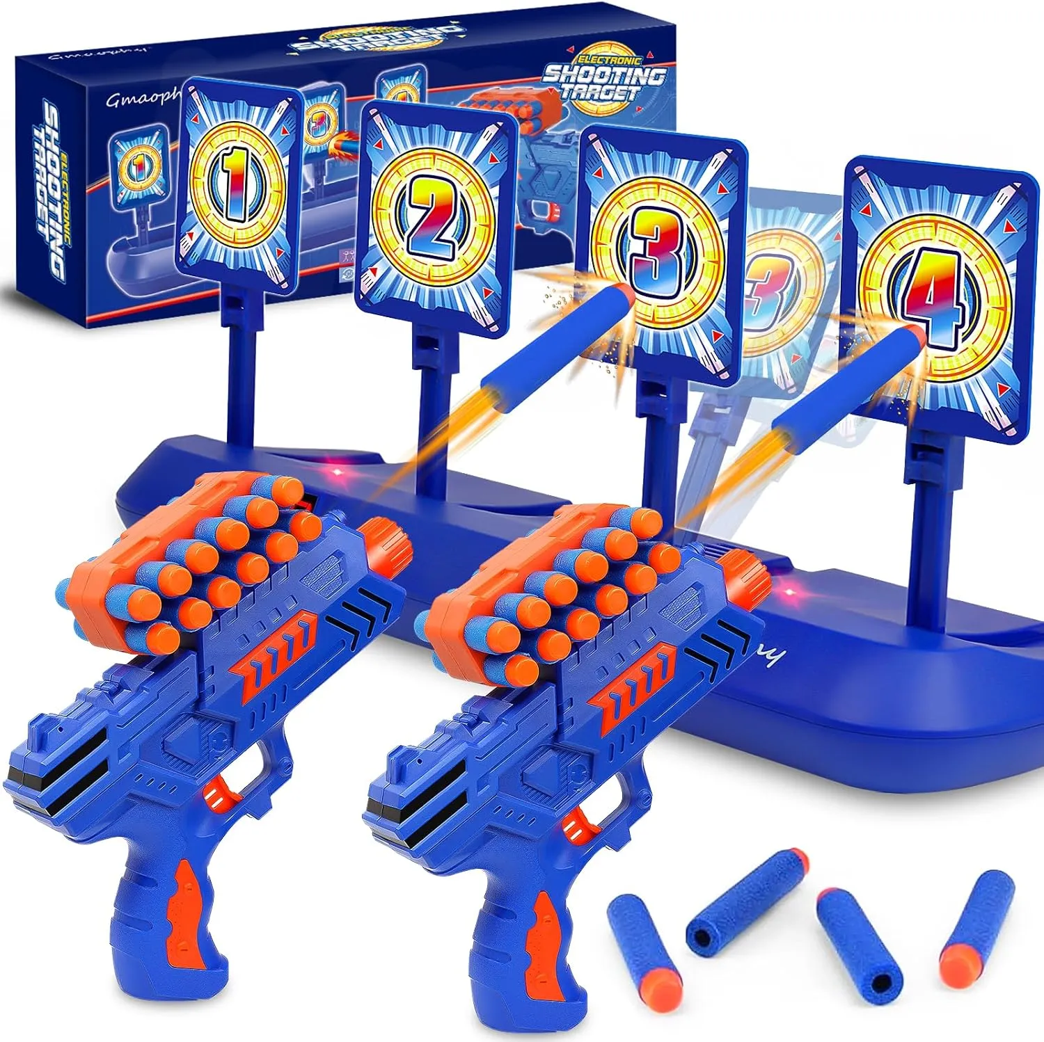 GMAOPHY Digital Shooting Targets with 2 Foam Dart Toy Blaster, Kids Shooting Game Toys, Electronic Scoring Auto Reset 4 Targets, Birthday for Ages 5 6 7 8 9 10  Years Old Kids Boys Girls