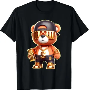 Golden Teddy Bear Golden Chain Money Sign Bars T-Shirt