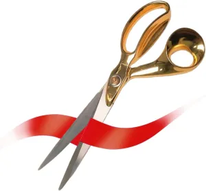 Grand Opening Ceremonial Kit - 10 Inch Gold Ribbon Cutting Scissors and Red Satin Ribbon for Special Inaugurations Ceremonial Events and Business Openings