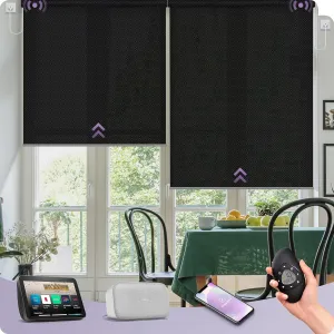 Graywind Motorized Roller Shades Compatible with Alexa Google Hardwired WiFi Smart Light Filtering Blind Remote Automated Blinds Electric Window Shade, Custom Size (3% Openness Solar Black Pearl)