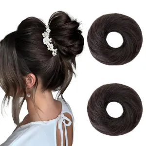 Hairro 2PCS Hair Bun Hair Piece Human Hair Messy Bun Scrunchies Real Hair Updo Hairpieces Remy Hair Bun Donot Elegant Chignon with Stretchy Elastic Rubber Band For Women 46g #1B Natural Black