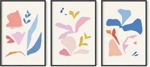 HAUS AND HUES Floral Wall Art - Set of 3 Flower Pictures, Botanical, Modern, Abstract Colorful Wall Art (Black Frame, 24x36)