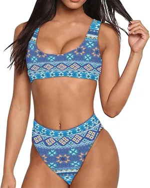 High Waisted 2 Piece Swimsuit,Bikini Sets for Women,Without Bra Pads Xs-5xl