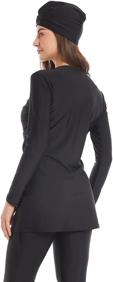 IBAKOM Muslim Swimsuit for Women Rash Guard Set 3 Pieces Long Sleeve Modest Swimwear with Swim Cap Surfing Bathing Suit
