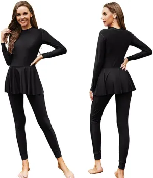 IBAKOM Muslim Swimsuit for Women Rash Guard Set 3 Pieces Long Sleeve Modest Swimwear with Swim Cap Surfing Bathing Suit
