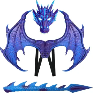 IncreDecor Dragon Costume for Kids Dinosaur Tail Mask Set, Cool Halloween Dragon Wings Cosplay Costume Mask for Children Boys