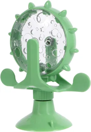 Interactive Pet Treats Dispenser Toy: 2pcs 360 Degree Rotating Windmil Puzzle Toys for Small Cat & Dog - Green Exercise Wheel Cat Feeder with Suction Cup