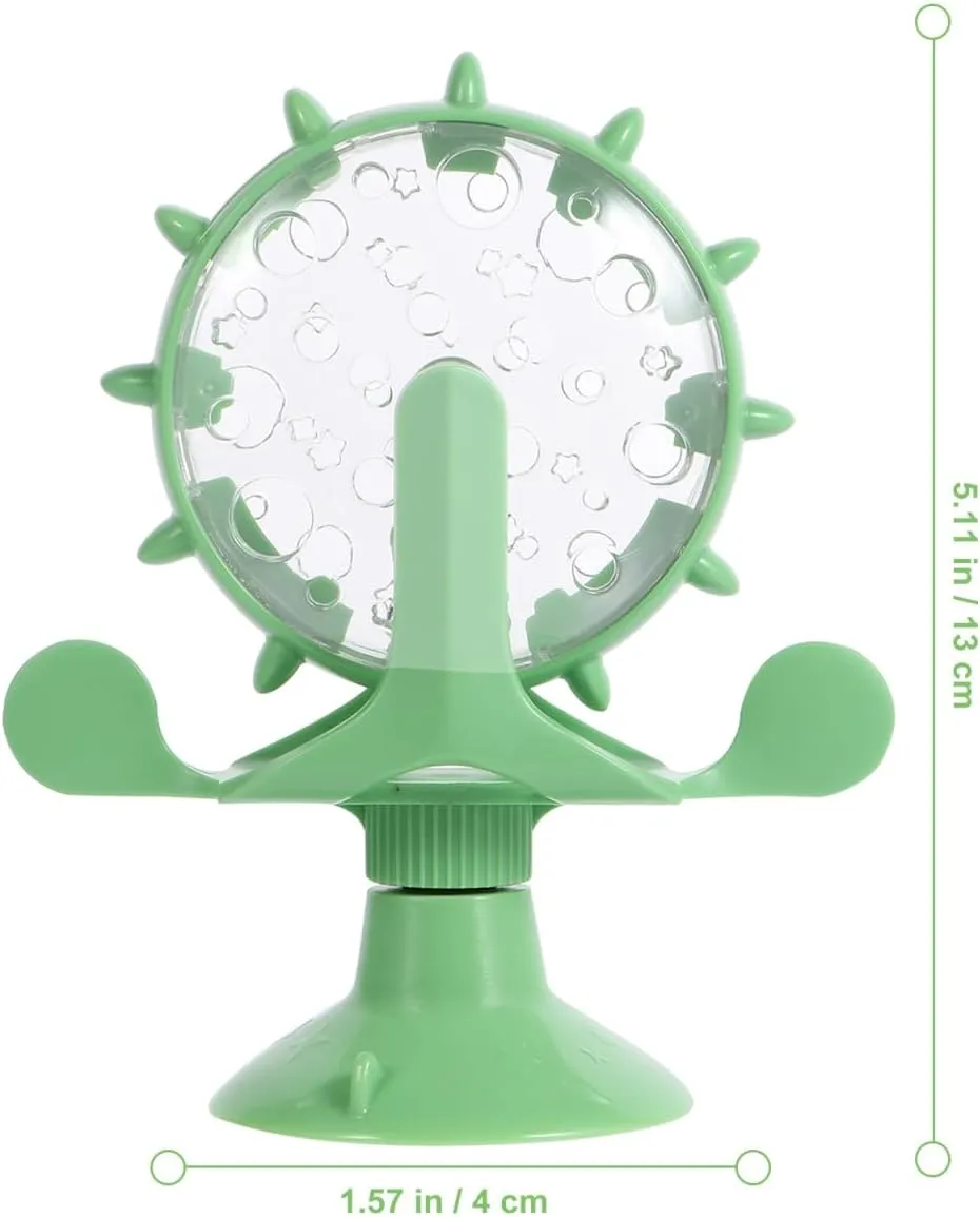 Interactive Pet Treats Dispenser Toy: 2pcs 360 Degree Rotating Windmil Puzzle Toys for Small Cat & Dog - Green Exercise Wheel Cat Feeder with Suction Cup