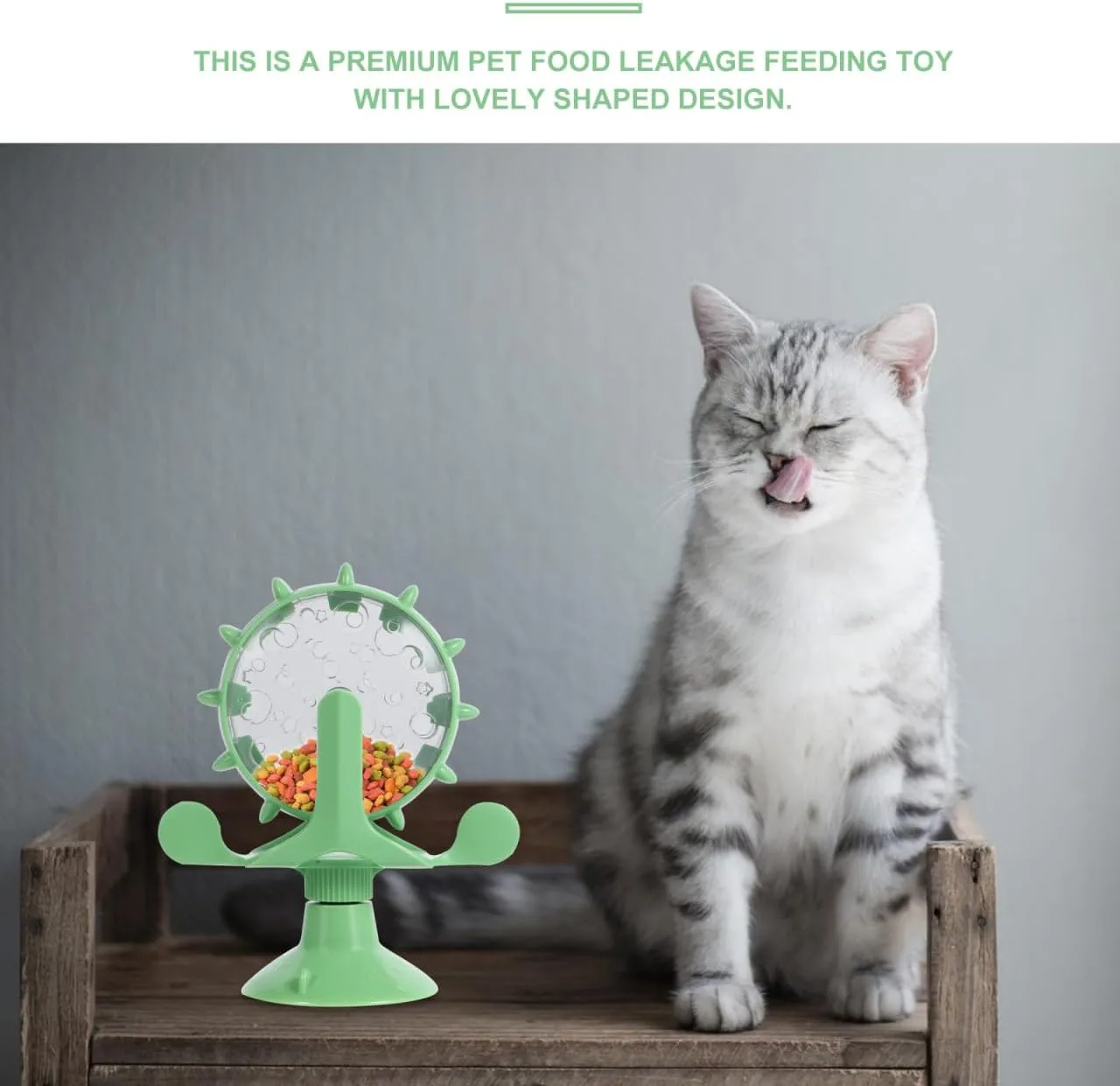 Interactive Pet Treats Dispenser Toy: 2pcs 360 Degree Rotating Windmil Puzzle Toys for Small Cat & Dog - Green Exercise Wheel Cat Feeder with Suction Cup