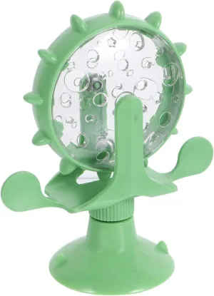 Interactive Pet Treats Dispenser Toy: 360 Degree Rotating Windmil Puzzle Toys for Small Cat & Dog - Green Exercise Wheel Cat Feeder with Suction Cup