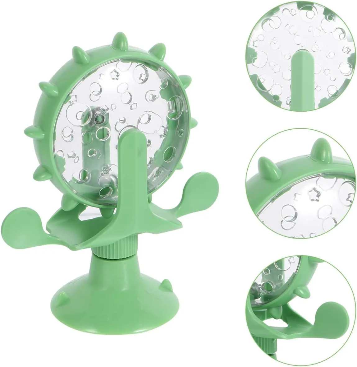 Interactive Pet Treats Dispenser Toy: 360 Degree Rotating Windmil Puzzle Toys for Small Cat & Dog - Green Exercise Wheel Cat Feeder with Suction Cup