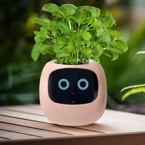 Interactive Plant Pot – Smart Planter, AI Pet Plantagotchi, tamagotchi, Leafypod and Plantiboy, Robot Flower with Feelings, Electric Maceta, Indoor Flowerpot with Water, Digital Gifts (Pink)