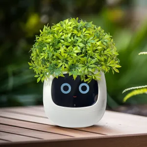 Interactive Plant Pot – Smart Planter, AI Pet Plantagotchi, tamagotchi, Leafypod and Plantiboy, Robot Flower with Feelings, Electric Maceta, Indoor Flowerpot with Water, Digital Gifts (White)