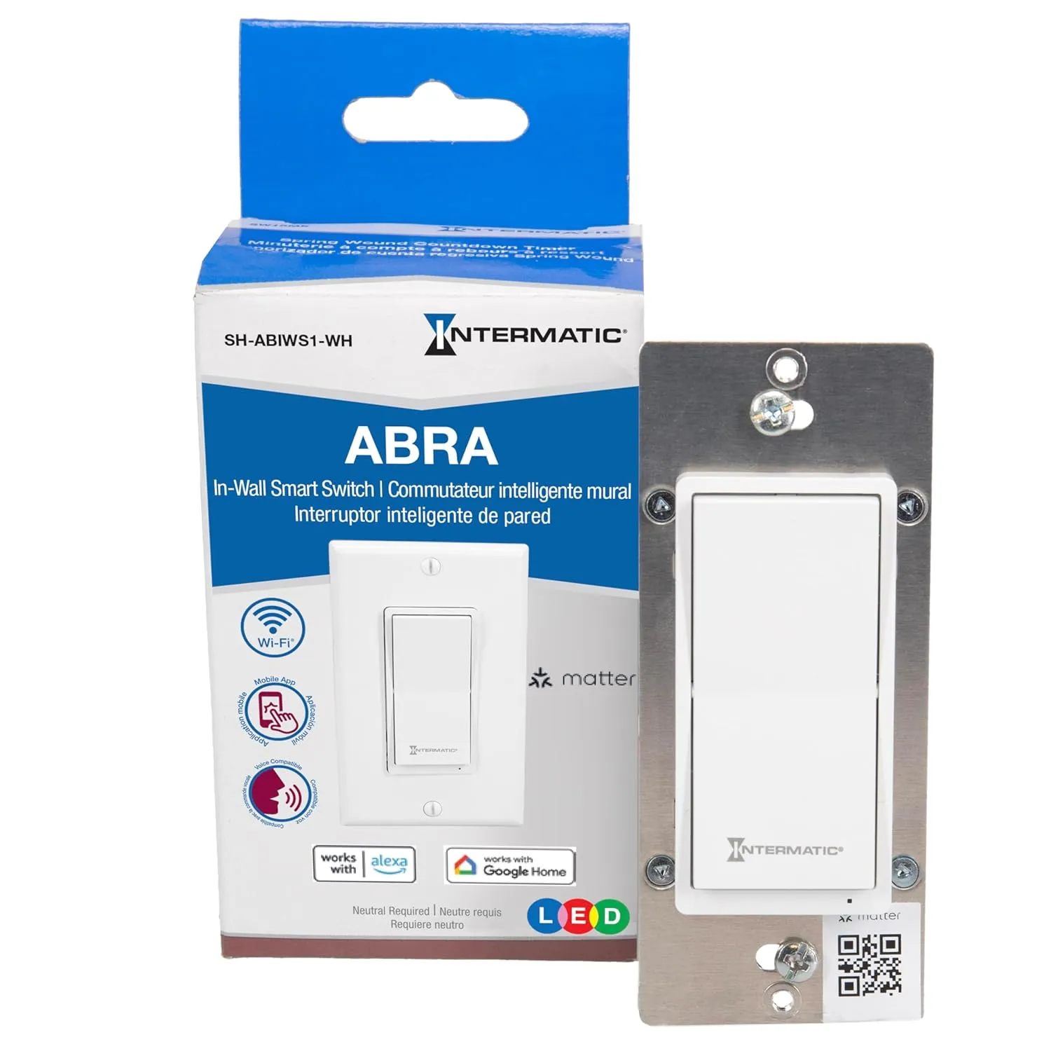 Intermatic Smart Wi-Fi Switch – Matter Certified, Compatible with Alexa, Google Home & Siri, Single-Pole & 3-Way Compatible - Automate Lights & Motor Loads, No Hub Required