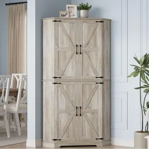 IRONCK Corner Cabinet, 72" Kitchen Pantry Cabinet, 6-Tier Farmhouse Pantry with 4 Adjustable Shelves, 240° Swivel Doors, 2 Doors Storage, Spacious Hutch for Kitchen, Living Room, Rustic Maple