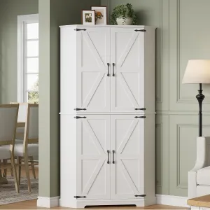 IRONCK Corner Cabinet, 72" Kitchen Pantry Cabinet, 6-Tier Freestanding Farmhouse Pantry with 4 Adjustable Shelves, 240°Swivel Doors, 2 Doors Storage, Spacious Hutch for Kitchen, Living Room, White