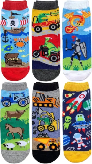 Jefferies Socks Boys' Space Pirate Dinosaur Fun Colorful Pattern Crew Socks 6 Pack