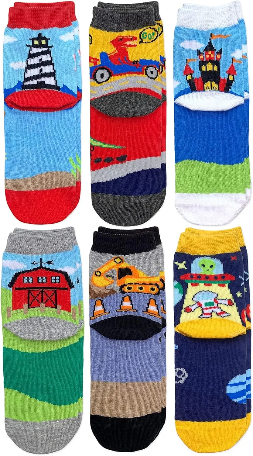Jefferies Socks Boys' Space Pirate Dinosaur Fun Colorful Pattern Crew Socks 6 Pack