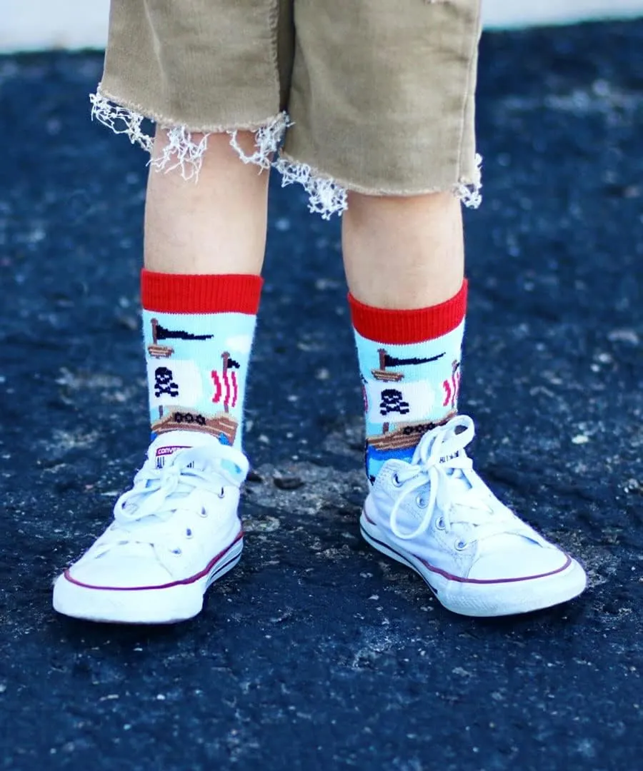 Jefferies Socks Boys' Space Pirate Dinosaur Fun Colorful Pattern Crew Socks 6 Pack