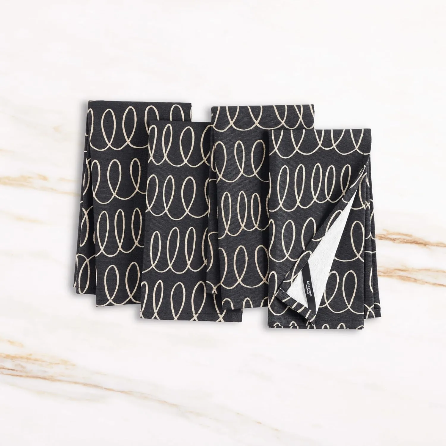 kate spade new york in The Loop Cloth Napkins 4-Pack Set, 100% Cotton, Machine Washable, Black/Beige, 20"x20"