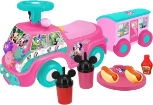 Kiddieland: Lights N' Sounds Camper & Trailer - Minnie - Disney Junior Foot-to-Floor Van Vehicle W/Food Toy Accessories, Dashboard, Toddlers 12-36mo
