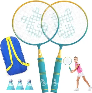 Kids Badminton Rackets Set with Soft Grip, Oversize & Lightweight Shuttlecocks Racquet with Carry Bag for Children Youth, 2 Player Sport Game for Indoor Outdoor Backyard