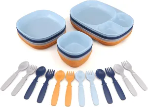 Kid’s Dinnerware Set - 24 Pieces, 4 Place Settings - Tough Tableware for Toddlers - Made in the USA - Dishwasher and Microwave Safe - BPA Free and Shatter Resistant (Sunset)