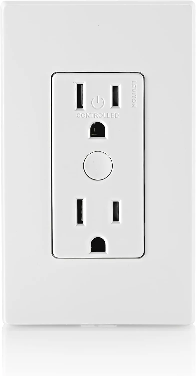 Leviton Decora Smart Outlet, Tamper-Resistant 15A, Wi-Fi 2nd Gen, Works with My Leviton, Alexa, Google Assistant, Apple Home/Siri & Wire-Free Companions for Switched Outlet, D215R-2RW, White