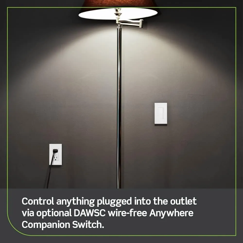 Leviton Decora Smart Outlet, Tamper-Resistant 15A, Wi-Fi 2nd Gen, Works with My Leviton, Alexa, Google Assistant, Apple Home/Siri & Wire-Free Companions for Switched Outlet, D215R-2RW, White