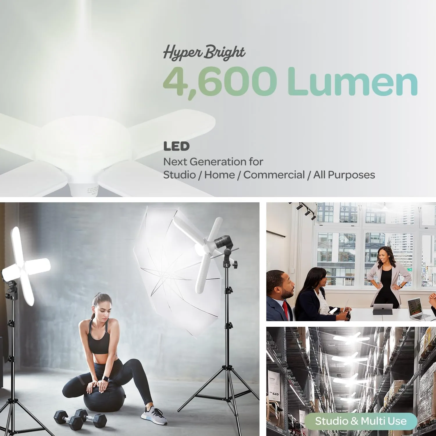 LimoStudio (LED Super Bright) 2600W Output Photo Studio Umbrella Continuous Lighting Kit, 6500K Neutral Day Light, 9200 Lumen, CRI>95, White Soft Umbrella Diffuser & Black, Silver Reflector, AGG3429