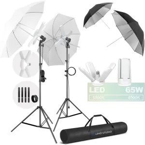 LimoStudio (LED Super Bright) 2600W Output Photo Studio Umbrella Continuous Lighting Kit, 6500K Neutral Day Light, 9200 Lumen, CRI>95, White Soft Umbrella Diffuser & Black, Silver Reflector, AGG3429
