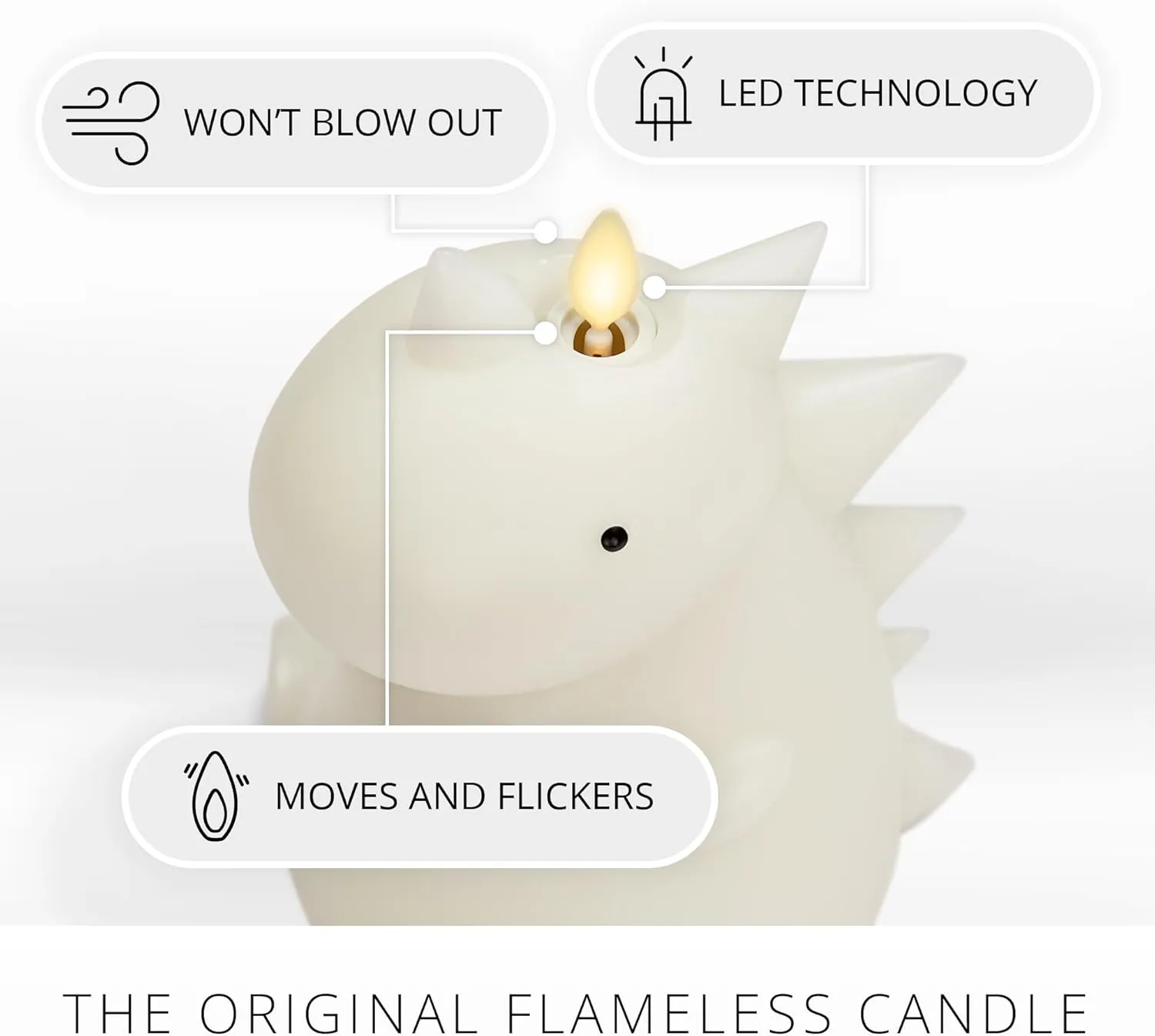 Luminara Flameless Dinosaur Figural Color Changing LED Candle, 5.7" x 6.7", Real Wax Moving Flame Battery Operated w/ 18 Button Remote, Unscented Safe