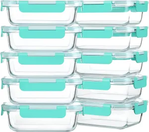 M MCIRCO [10-Pack,22 Oz Glass Meal Prep Containers,Glass Food Storage Containers with lids,Glass Lunch Containers,Microwave, Oven, Freezer and Dishwasher, Green