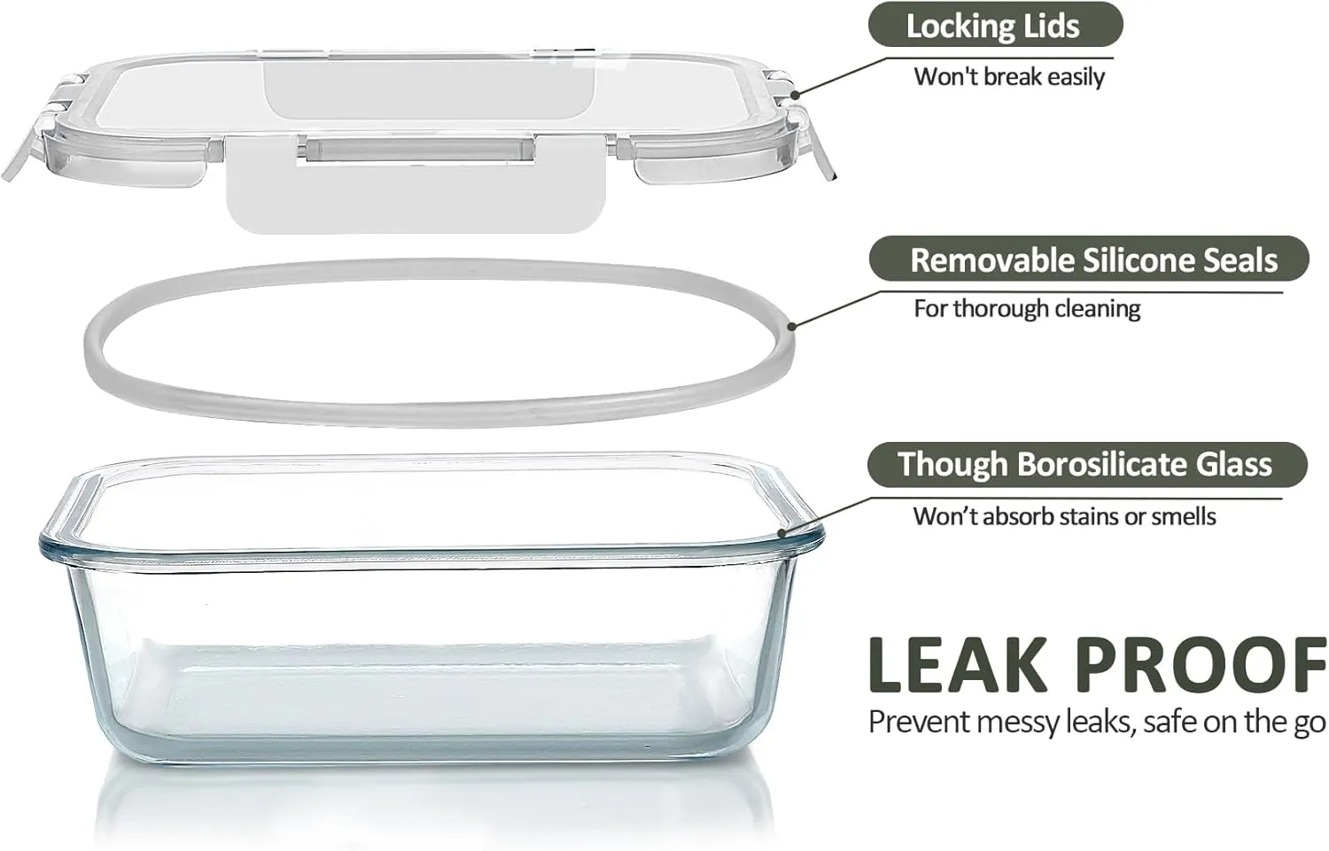 M MCIRCO [5-Packs, 36 Oz.] Glass Meal Prep Containers with Locking Lids Glass Food Containers,Airtight Lunch Container,Microwave, Oven, Freezer and Dishwasher (4.5 Cup, White)