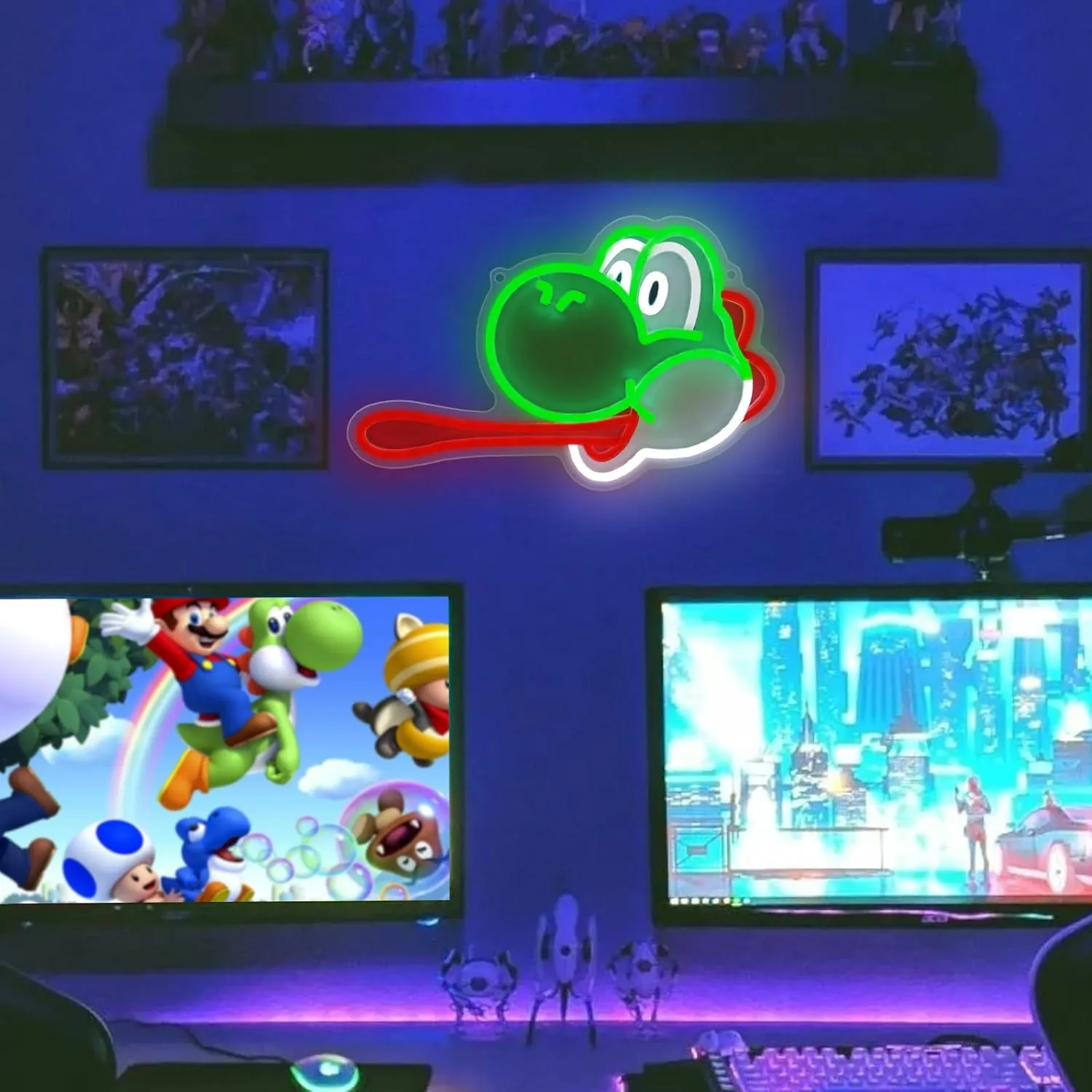 Mario Neon Sign Yoshi LED Lights Dinosaur Neon Light 16in Anime Light USB Powered with Ten Brightness Settings for Bedroom Boys Wall Decor Gamer Kids Gifts