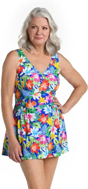 Maxine Of Hollywood Women's V-Neck Swim Dress One Piece Swimsuit