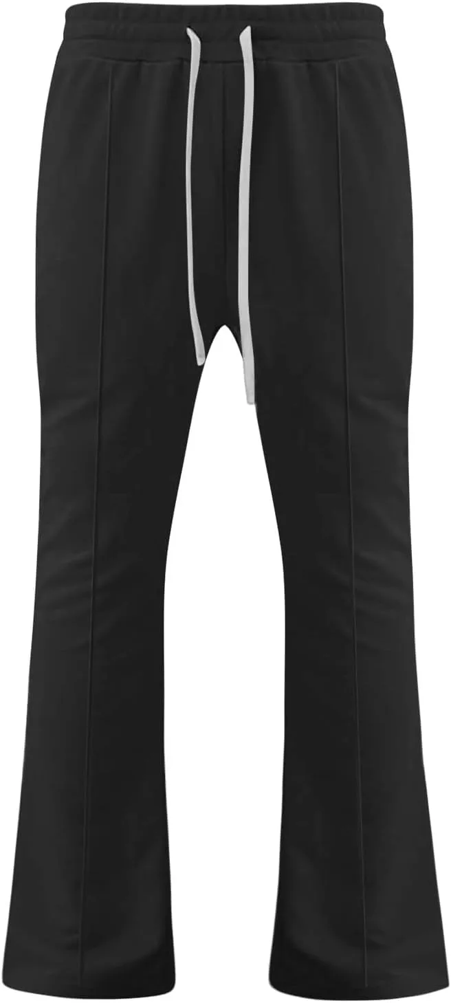 Mens Linen Stacked Flared Sweatpants Loose Fit Casual Hip Hop Wide Leg Peasant Pant Outdoor Athletic Bell Bottom Pant
