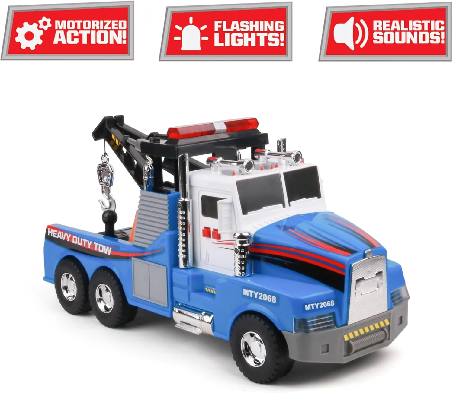 Mighty Fleet Mighty Motorized Tow Truck Toy w/Lights & Sounds, Motorized Winch, Traffic Cones, Realistic Design & Batteries Included - Age 3 